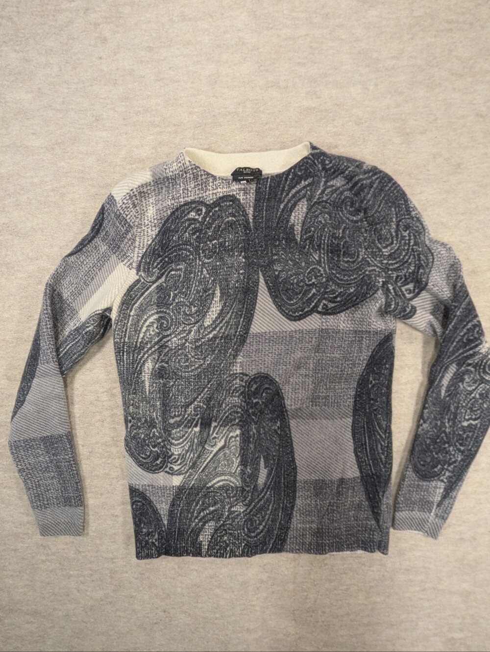 Talbots Cashmere Gray Toned Pattern Super Soft Crewneck Lightweight Sweater SP